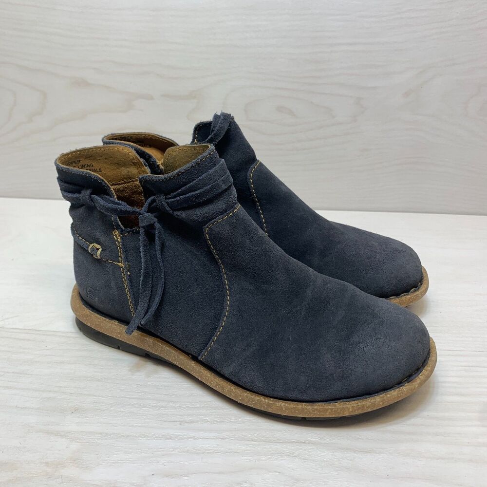 Born Wynter Ankle Booties Women's Size 6 Blue Suede Comfort Side Zip Casual